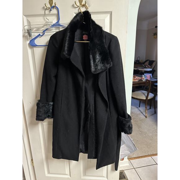 Lord & Taylor Jackets & Blazers - 90s Wool Lord Taylor Jacket Coat Women's Black Rabbit Fur Collar Small 6 Tie